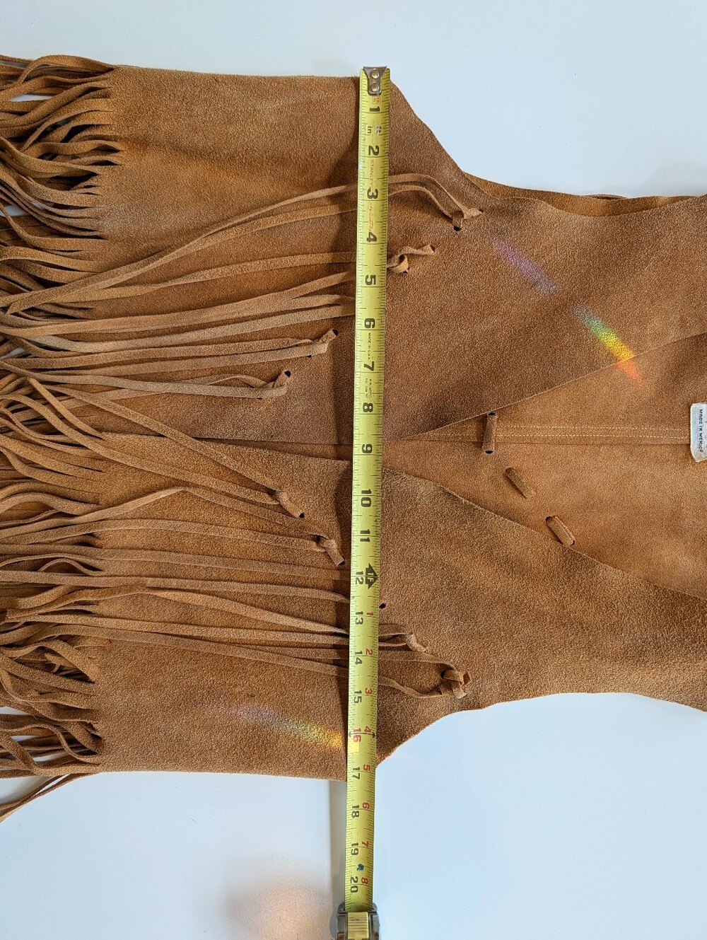 Suede Fringe Vest Tan Size Small VINTAGE - Picture 7 of 8